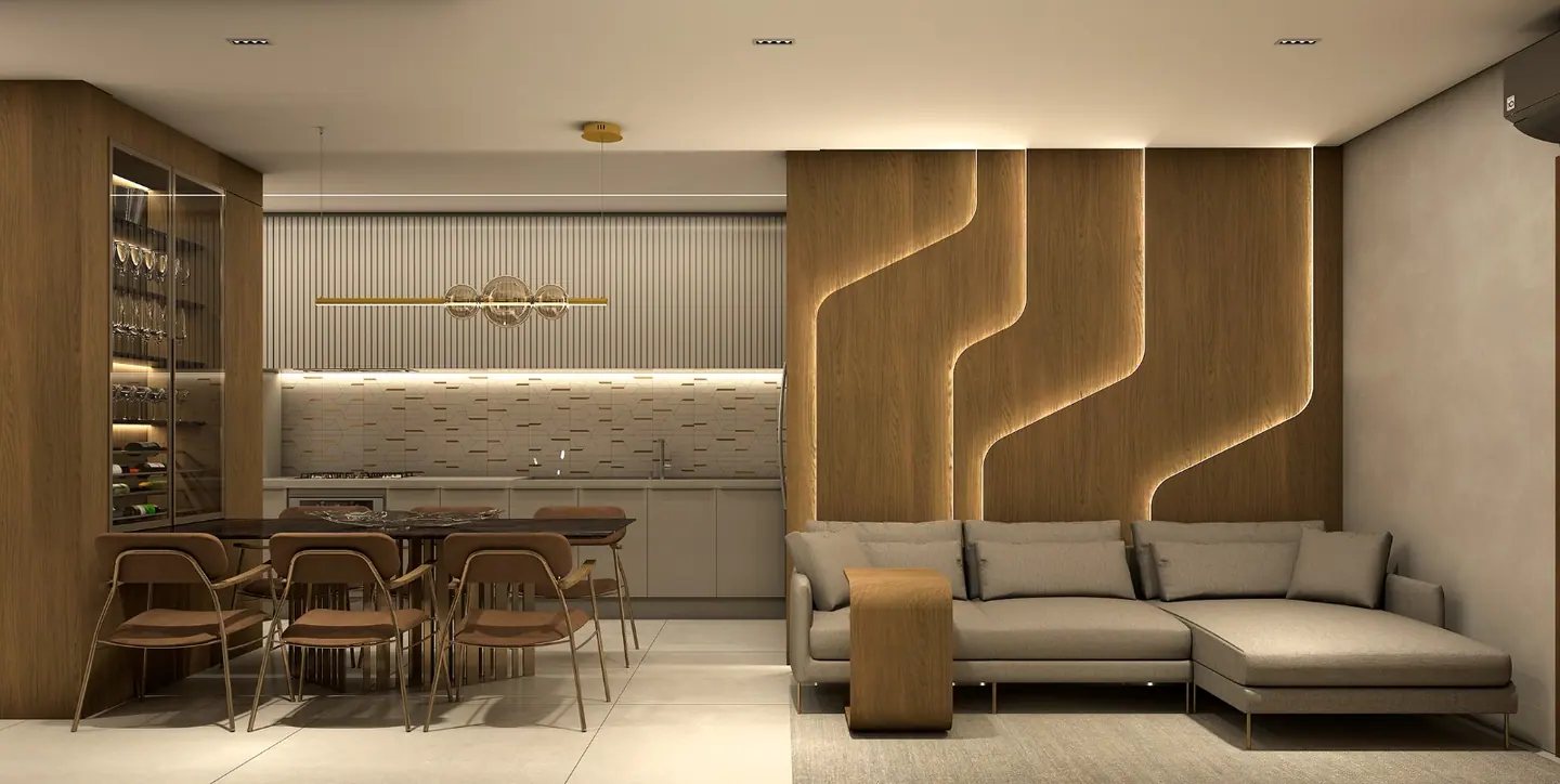 Sala de estar e jantar integradas