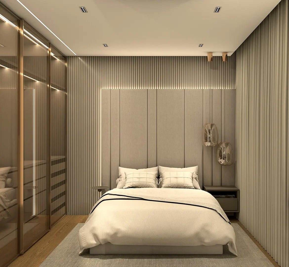 Suíte com painel e closet